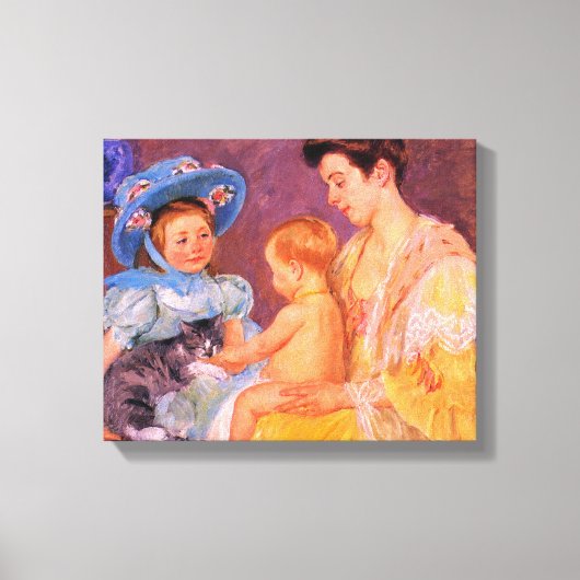 猫遊を飼っている子ども(by Mary Cassatt) キャンバスプリント (正面)