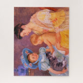 猫遊を飼っている子ども(by Mary Cassatt) ジグソーパズル (縦)