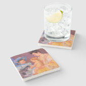 猫遊を飼っている子ども(by Mary Cassatt) ストーンコースター (横)