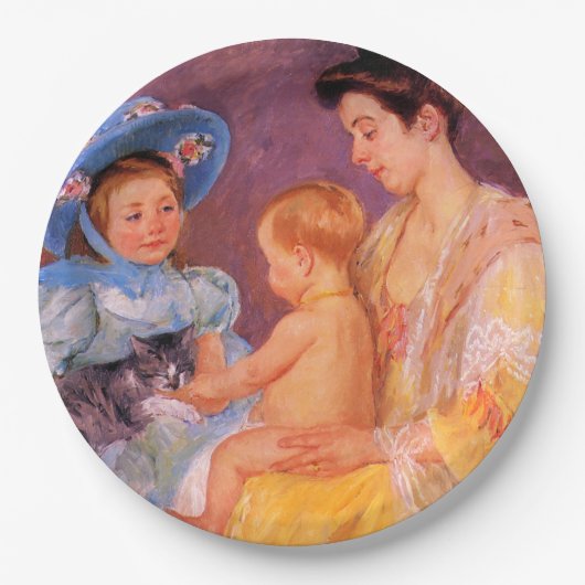 猫遊を飼っている子ども(by Mary Cassatt) ペーパープレート (正面)