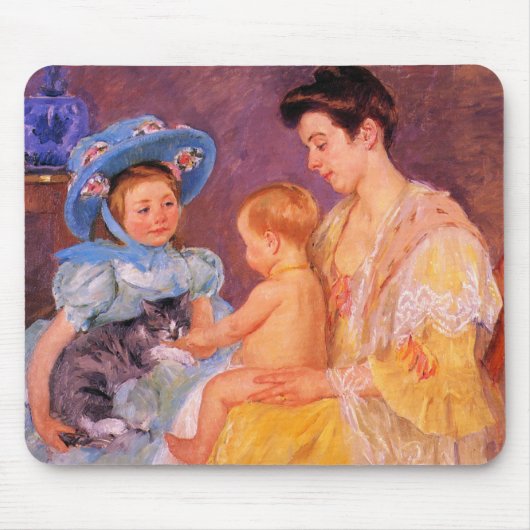 猫遊を飼っている子ども(by Mary Cassatt) マウスパッド (正面)