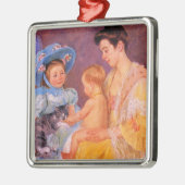 猫遊を飼っている子ども(by Mary Cassatt) メタルオーナメント (左)