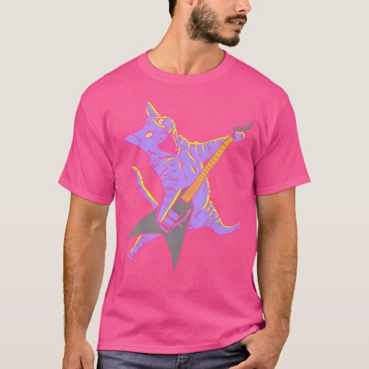 猫遊ギターのパンク音楽キャットギタープレーヤー Tシャツ (正面)