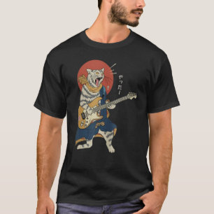 猫遊ギター浮世絵侍日本の士族 Tシャツ
