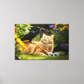 猫遊羽付きカラス キャンバスプリント (正面)