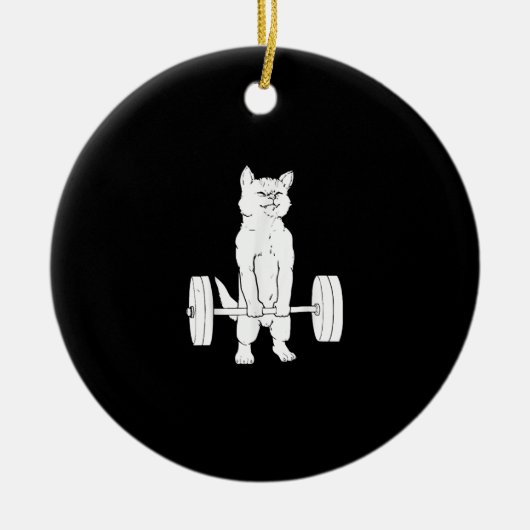 猫重量挙げとジム セラミックオーナメント (正面)