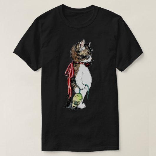猫釣りおもしろいマウス愛猫ネコ Tシャツ (デザイン正面)