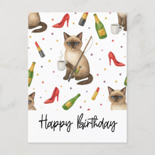 猫釣り好きがコーヒーを飲む誕生日 ポストカード