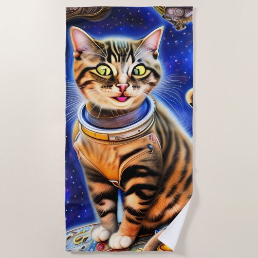 猫間抜けを宇宙にミーム ビーチタオル (正面)
