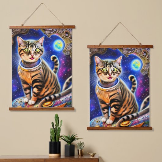 猫間抜けを宇宙にミーム 吊り下げ型タペストリー (非対称)