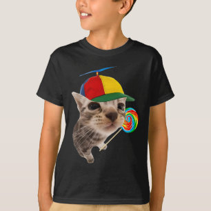 猫間抜け棒つきキャンデーミーム Tシャツ
