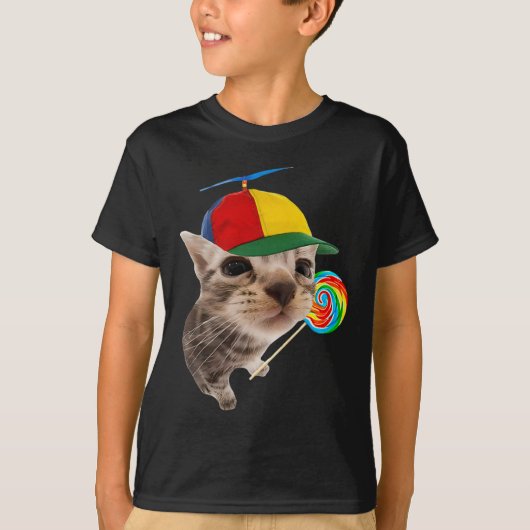 猫間抜け棒つきキャンデーミーム Tシャツ (正面)