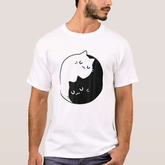 猫陰陽おもしろいマンガ猫ペット好き Tシャツ (正面)
