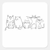 猫集団ラインアートマンガイラストレーション スクエアシール (正面)