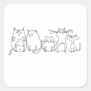 猫集団ラインアートマンガイラストレーション スクエアシール
