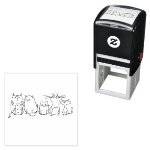 猫集団ラインアートマンガイラストレーション セルフインキングスタンプ