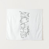 猫集団ラインアートマンガイラストレーション タペストリー (正面(横))