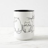 猫集団ラインアートマンガイラストレーション マグカップ (中央)