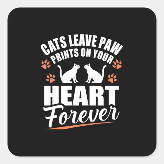 猫離れは手でハートに スクエアシール (正面)