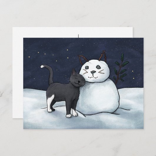 猫雪だるまはがき – Winter Starry Sky シーズンポストカード (正面/裏面)