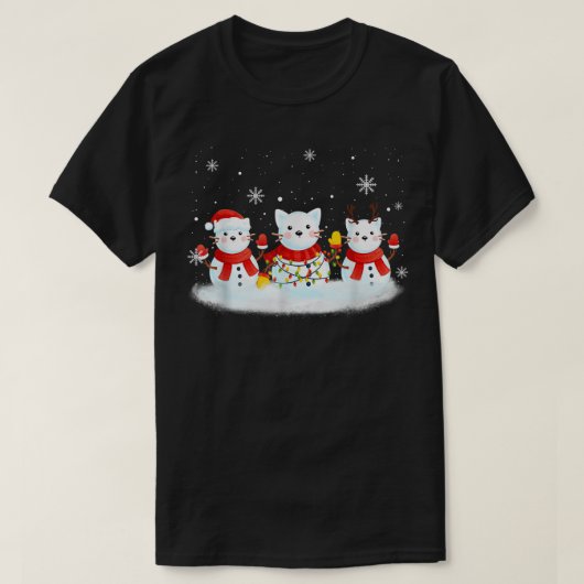 猫雪だるまサンタハトトレンディア猫好きメリーChr Tシャツ (デザイン正面)