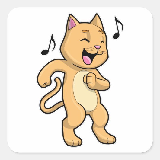 猫音楽ダンス スクエアシール (正面)