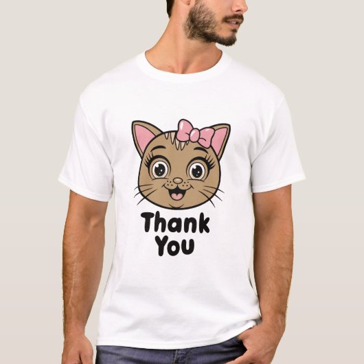 猫頭愛らしいTシャツありがとう Tシャツ (正面)