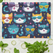 猫顔おもしろいクールの組み合わせ キッチンタオル (折り畳み)