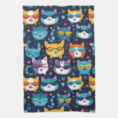 猫顔おもしろいクールの組み合わせ キッチンタオル (縦)