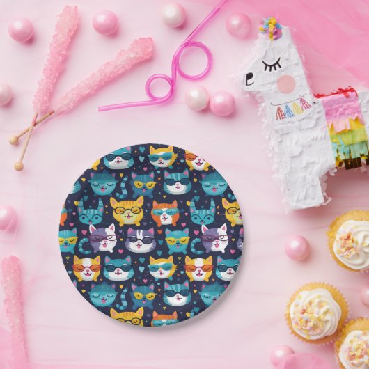 猫顔おもしろいクールの組み合わせ ペーパープレート (パーティー)