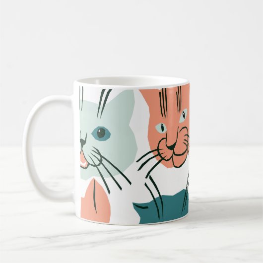 猫顔おもしろいヴィンテージパターン。 コーヒーマグカップ (左)