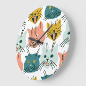 猫顔おもしろいヴィンテージパターン。 ラージ壁時計 (傾斜)