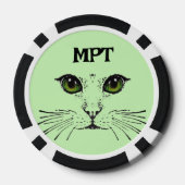 猫顔が黒い緑の瞳で覆われたヒゲ ポーカーチップ (裏面)