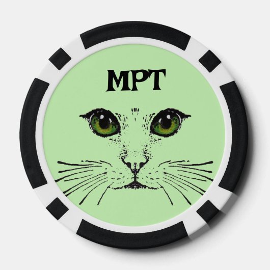 猫顔が黒い緑の瞳で覆われたヒゲ ポーカーチップ (裏面)