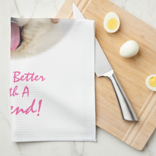 猫顔のかわいい犬がパーソナライズ キッチンタオル (四つ折り)