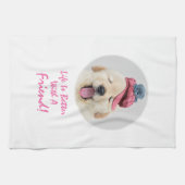 猫顔のかわいい犬がパーソナライズ キッチンタオル (横)