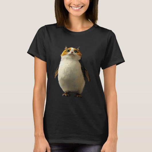 猫顔の可愛いペンギン Tシャツ (正面)