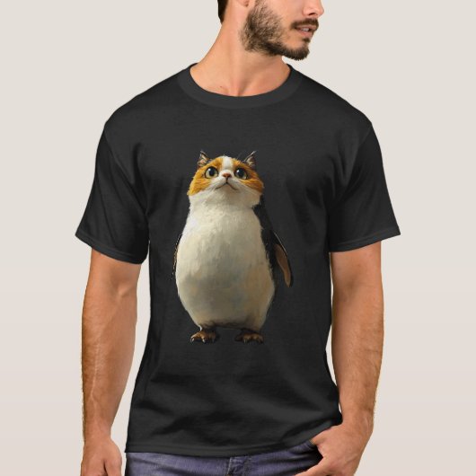 猫顔の愛らしいペンギン Tシャツ (正面)