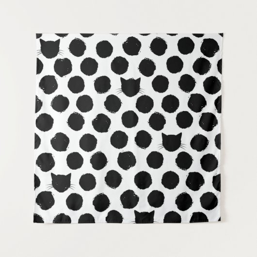 猫顔の水玉模様よくはしゃぐ:ヴィンテージ。 タペストリー (正面)