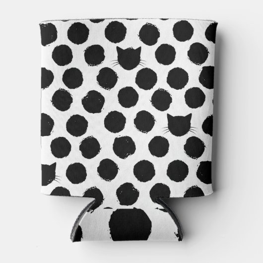 猫顔の水玉模様よくはしゃぐ:ヴィンテージ。 缶クーラー (正面)