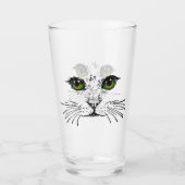 猫顔イラストレーションインブラックグリーン鮮やかアイズ タンブラーグラス (正面)