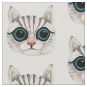 猫顔イラストレーション模様綿織物 ファブリック (クローズアップ)