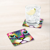 猫顔クローズアップポップ・アートのアート スクエアペーパーコースター (インサイチュ)