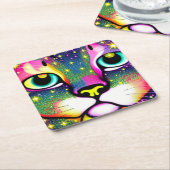 猫顔クローズアップポップ・アートのアート スクエアペーパーコースター (アングル)