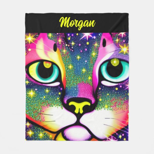 猫顔クローズアップポップ・アートのアート フリースブランケット (正面)