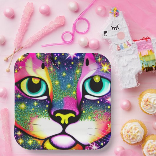 猫顔クローズアップポップ・アートのアート ペーパープレート (パーティー)