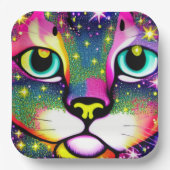 猫顔クローズアップポップ・アートのアート ペーパープレート (正面)