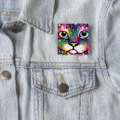 猫顔クローズアップポップ・アートのアート 缶バッジ (インサイチュ)