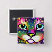 猫顔クローズアップポップ・アートのアート 缶バッジ (正面&裏面)