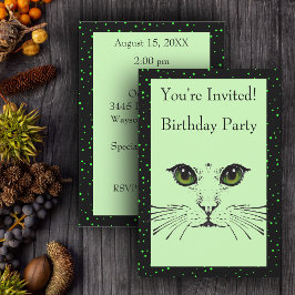 猫顔グリーンアイズウィーカーズオングリーン水玉模様 招待状
